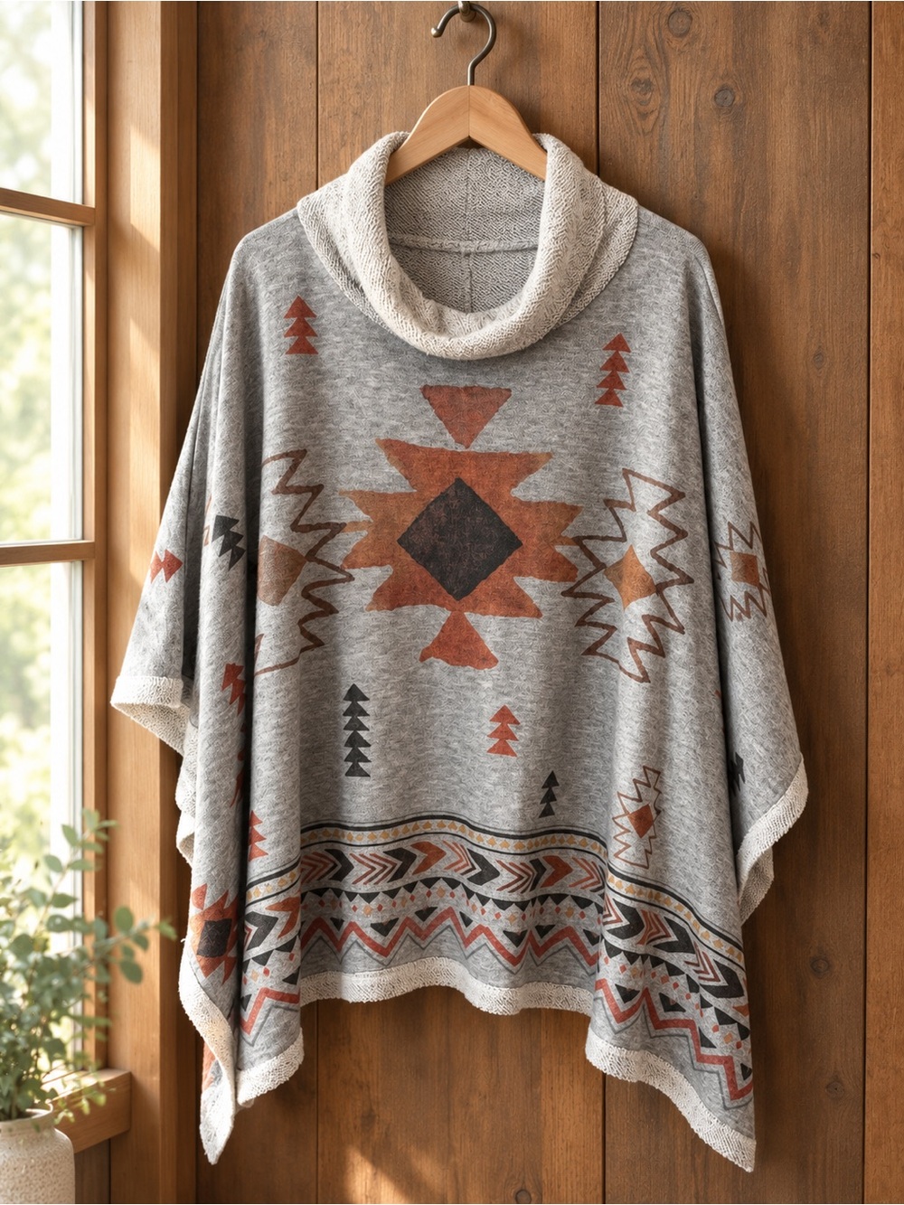 Southwestern Zapotec Poncho Cape Sweatshirt Western Cowgirl Rodeo Turtleneck